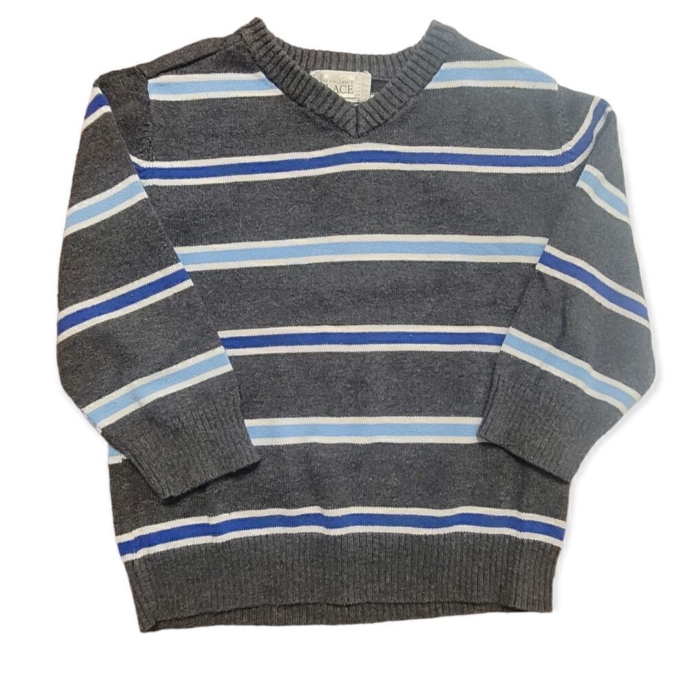 Grey stripe v neck sweater
